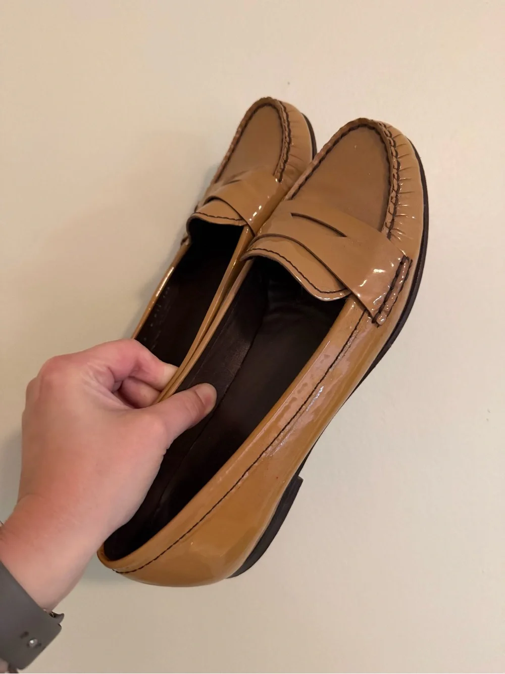 Cole Haan Tan Patent Leather Penny Loafers | size 9